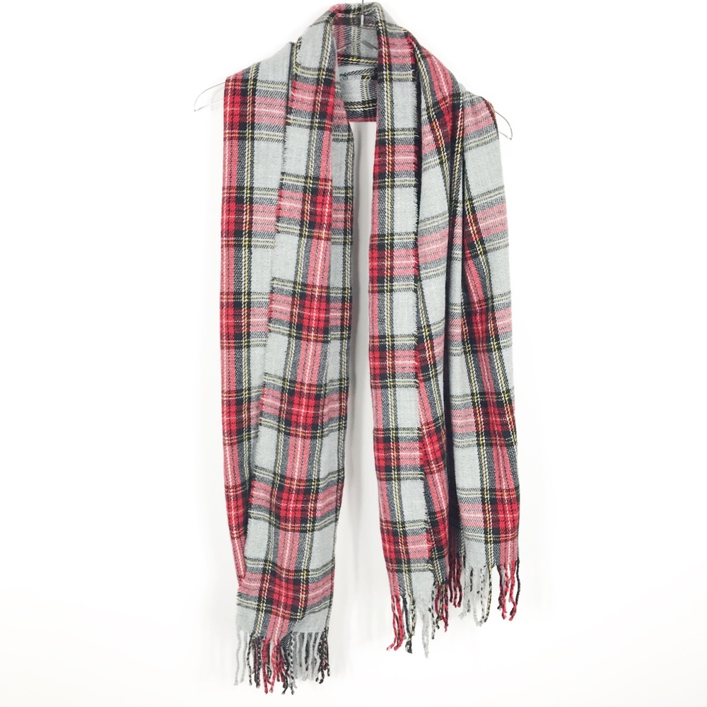 Tartan Check Plaid Wool Wrap Scarf Red One Size